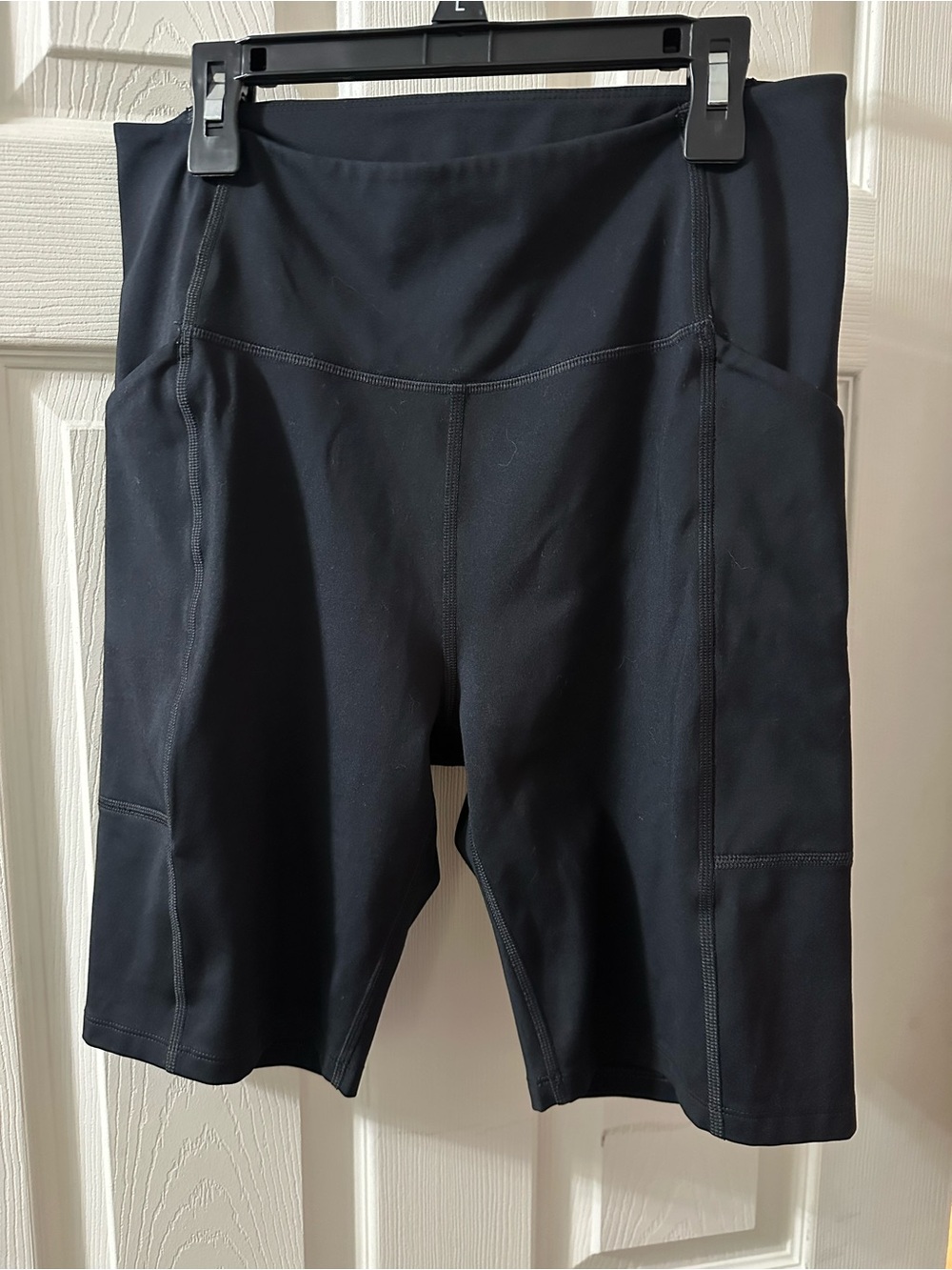 girlfriend collective Black High-Rise Bike Shorts with Side Pockets